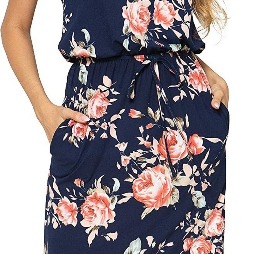 Simier Fariry Women's Hide Belly Blouson Knee Length Dress with Pockets XL